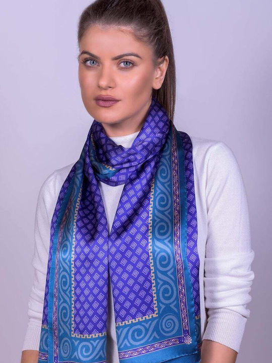 Kalfas Luxury Silk Γυναικείο Μεταξωτό Φουλάρι Γαλάζιο