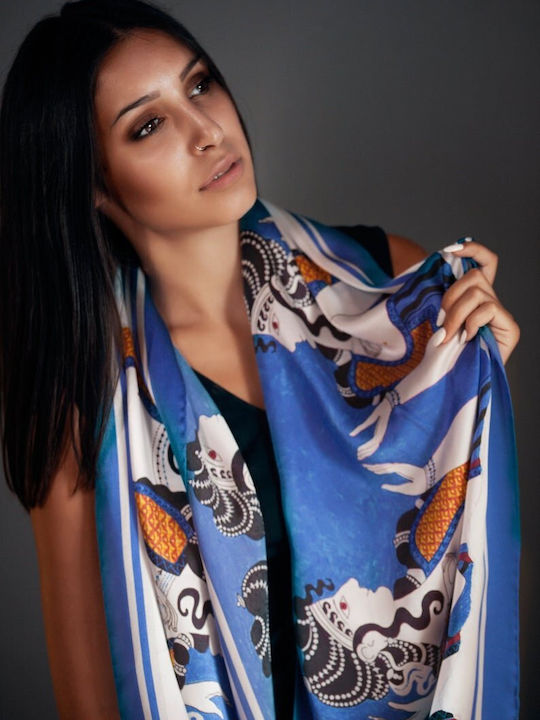 Kalfas Luxury Silk Γυναικείο Μεταξωτό Φουλάρι Μπλε