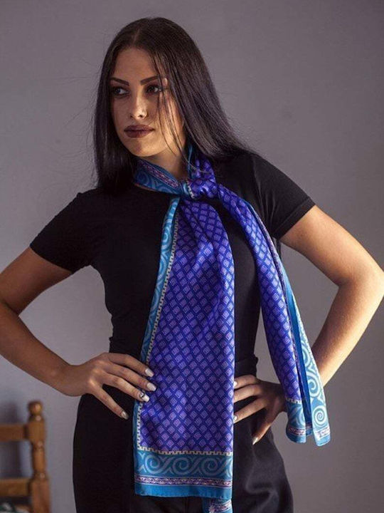 Kalfas Luxury Silk Γυναικείο Μεταξωτό Φουλάρι Γαλάζιο