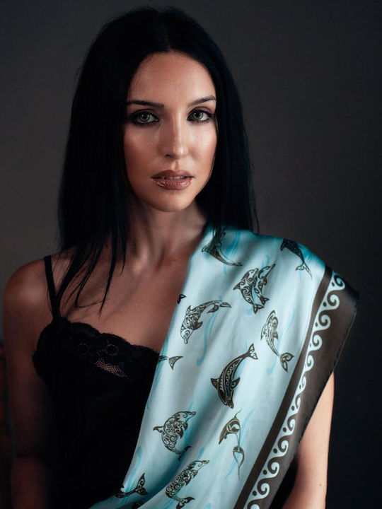 Kalfas Luxury Silk Women's Silk Scarf Blue