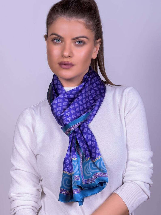 Kalfas Luxury Silk Γυναικείο Μεταξωτό Φουλάρι Γαλάζιο