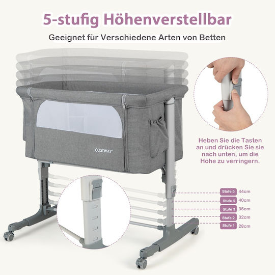 Costway Wiege mit Matratze, Seitlicher Öffnung und Rädern Gray