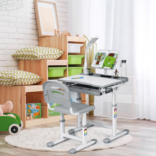 Kinder Schreibtisch aus Melamin Grau 66x49,5x54-76cm