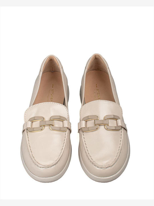 Leder Damen Loafers in Beige Farbe