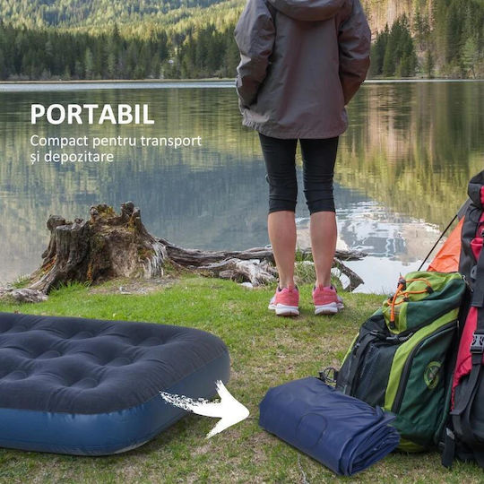 Saltea de Camping Gonflabilă cu Pompa Manuală Inclusă Pvc Albastru Marin 191x73x22 Cm