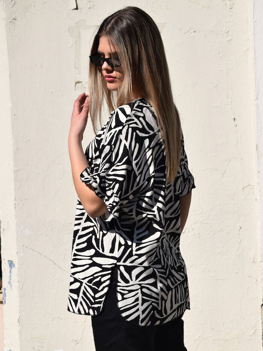 Plus Size Women's Blouse Black and white