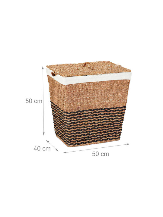 Relaxdays Καλάθι Απλύτων Ψάθινο 87lt με Καπάκι 50x50x40cm Καφέ