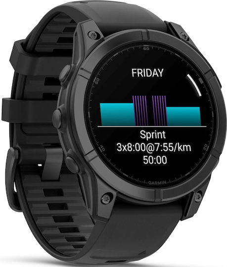 Garmin Fenix E Stainless Steel 47mm Αδιάβροχο Smartwatch με Παλμογράφο (Slate Grey Steel with Black Silicone Band)