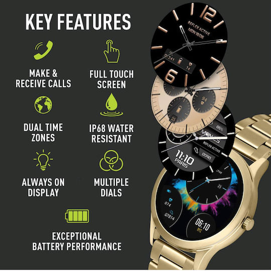 Reflex Active Series 31 Stainless Steel Smartwatch με Παλμογράφο (Χρυσό)