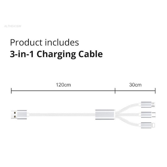 Conceptronic Charger with USB-A Port and USB-C Port 33W Power Delivery / Quick Charge 2.0 Whites (ALTHEA16W)