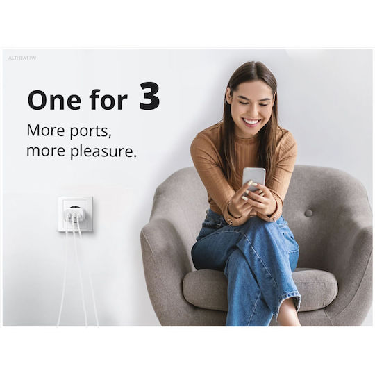 Conceptronic Φορτιστής GaN με Θύρα USB-A και 2 Θύρες USB-C και Καλώδιο USB-C - USB-C 67W Power Delivery Λευκός (ALTHEA17W)