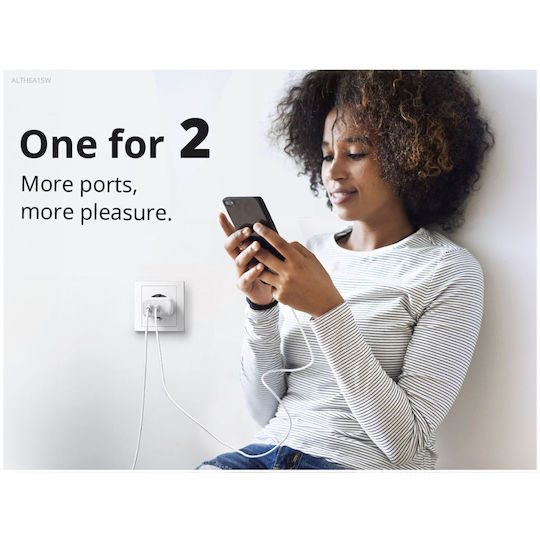Conceptronic Charger Without Cable with USB-A Port and USB-C Port 20W Power Delivery / Quick Charge 3.0 Whites (ALTHEA15W)