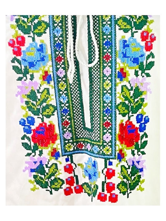Bluza Damă Bumbac Mânecă Lungă Floral Alb Verde