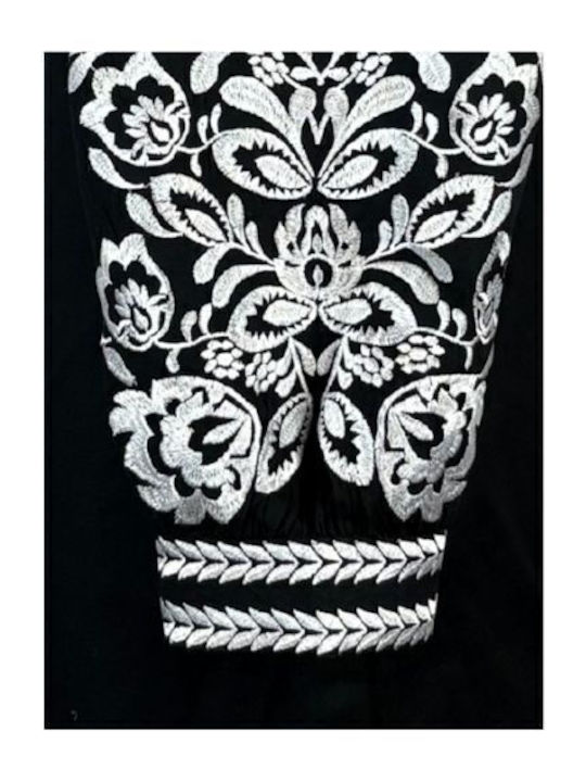 Damen Bluse Baumwolle Langärmelig Black/white