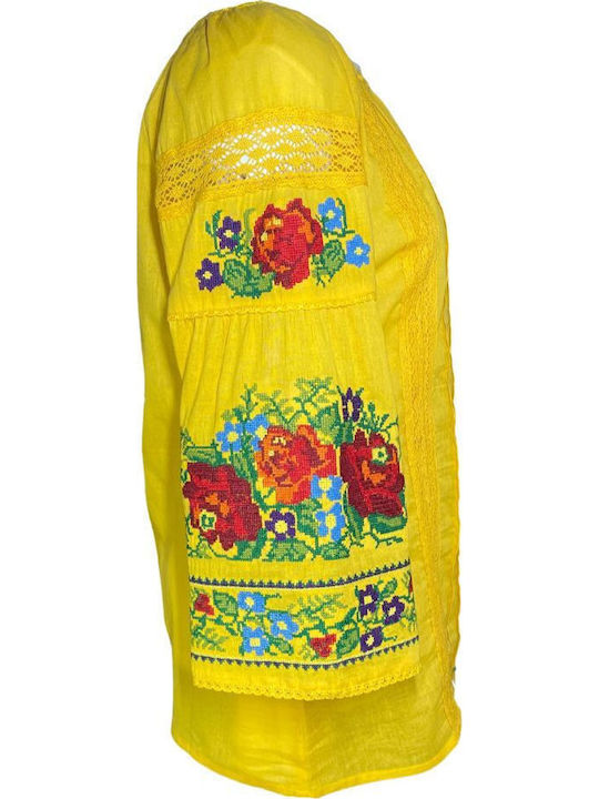Pulover Damă Floral Galben