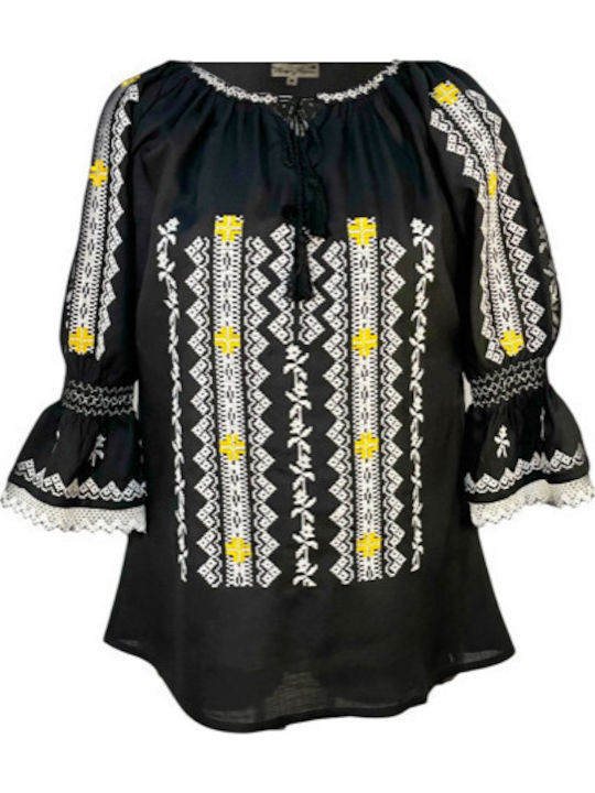 Damen Bluse Black, Yellow