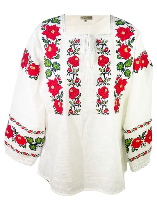 Bluze Damă Bumbac Mânecă Lungă Floral Alb, Roșu, Burgundy