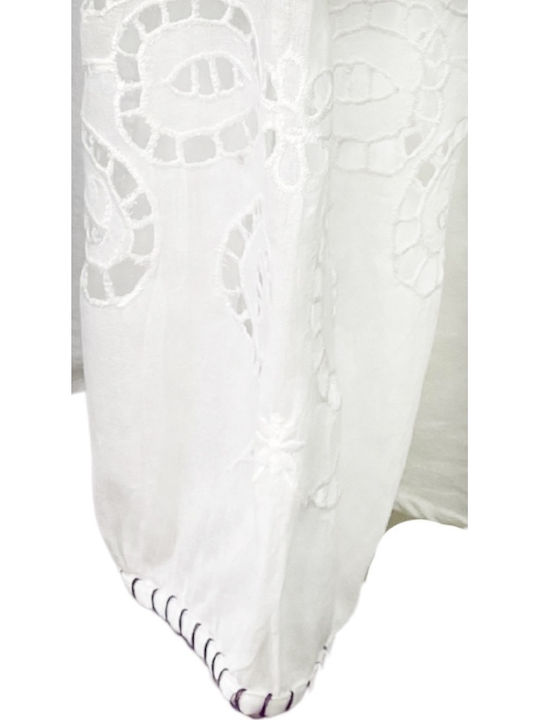 Bluze Damă Bumbac Mânecă Lungă Floral Alb Mov