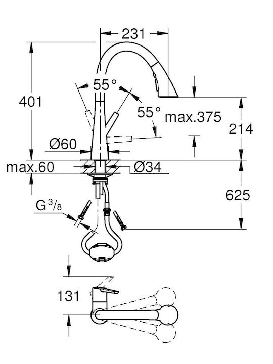 Grohe Baterie de Bucătărie Bancă Inox Argintie