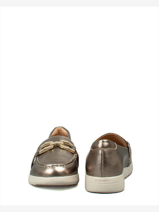 Δερμάτινα Γυναικεία Loafers σε Χρυσό Χρώμα