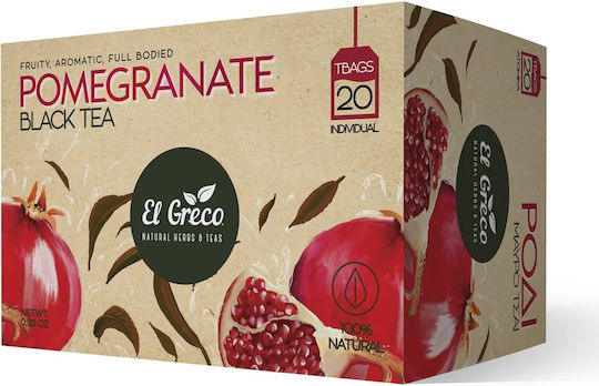 El Greco Μαύρο Τσάι Κεϋλάνης 20 Φακελάκια 26gr με Άρωμα Ρόδι