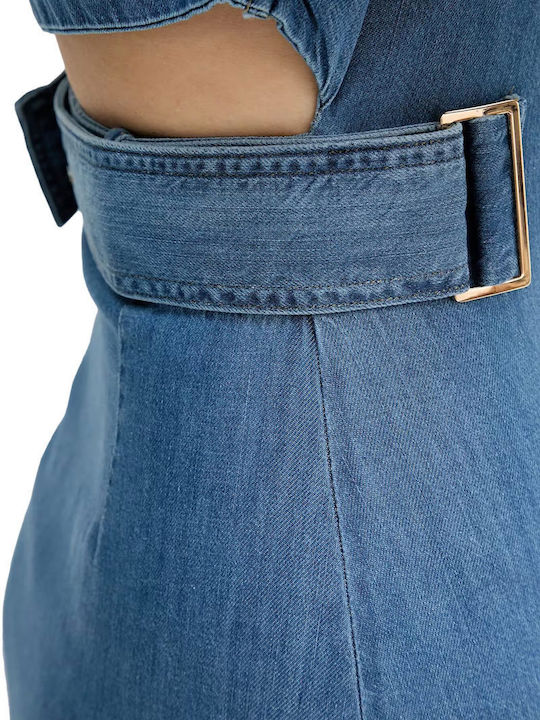 Summer Mini Shirt Dress Denim Blue