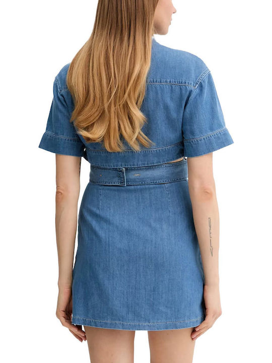 Summer Mini Shirt Dress Denim Blue