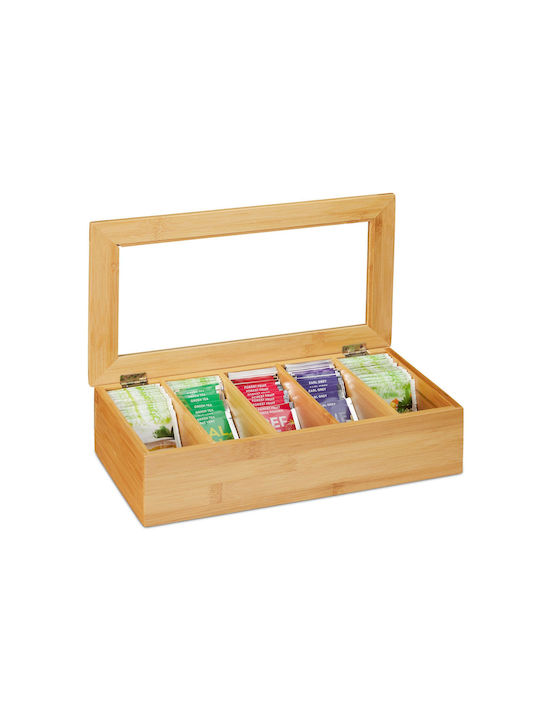 Relaxdays Tea Box with Lid Wooden Beige 20x9x37cm 1 Piece