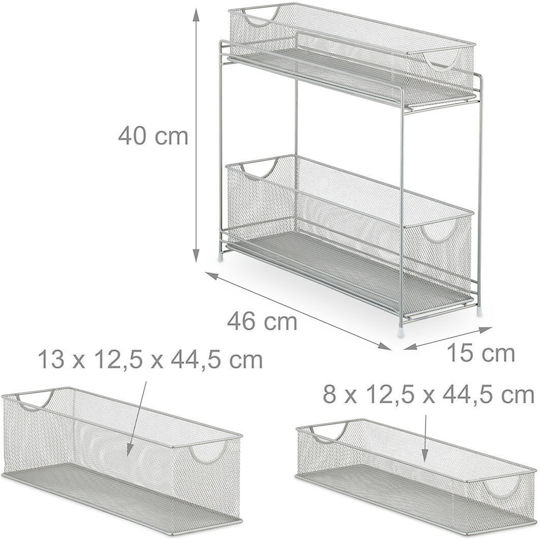 Relaxdays Metallisches Küchenregal für im Schrank 46cm Grau