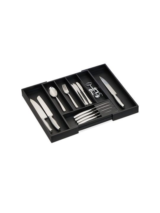 Relaxdays Tăvi Pentru Tacâmuri De Sertar Rabătabilă Din Plastic 44.5x32.5x5cm Neagră