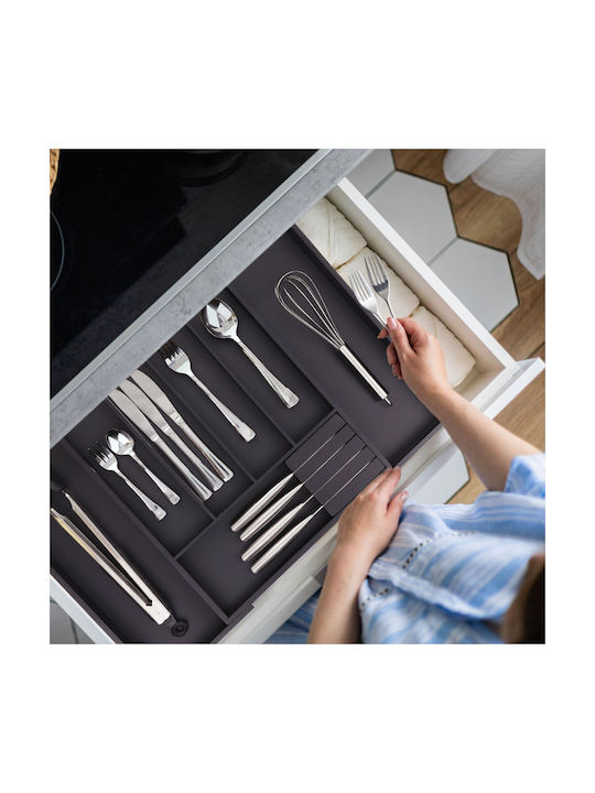 Relaxdays Tăvi Pentru Tacâmuri De Sertar Rabătabilă Din Plastic 44.5x32.5x5cm Neagră