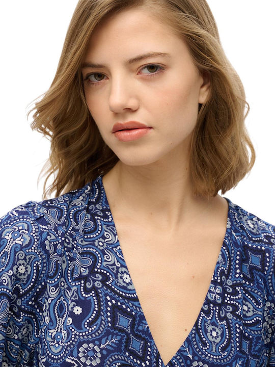 Rochii De Vară Pentru Femei Midi Rochie Wrap-Around Albastră