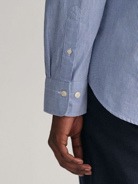 Long-sleeved Cotton Shirt Striped College Blue