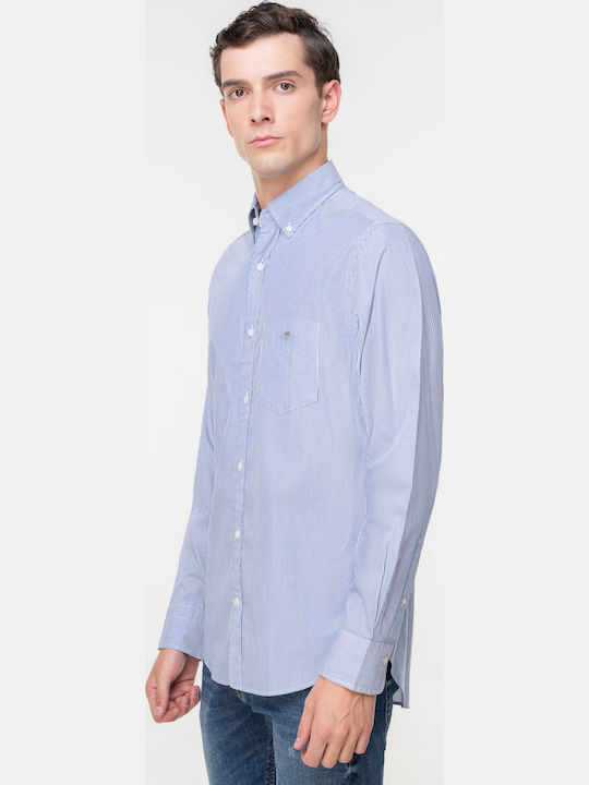 Long-sleeved Cotton Shirt Striped College Blue