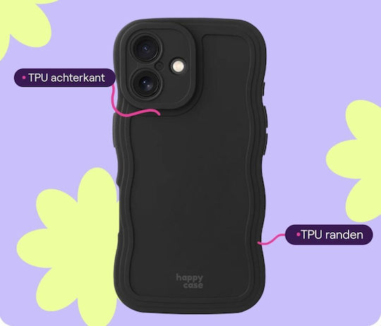 HappyCase Umschlag Rückseite Silikon Schwarz (iPhone 16)