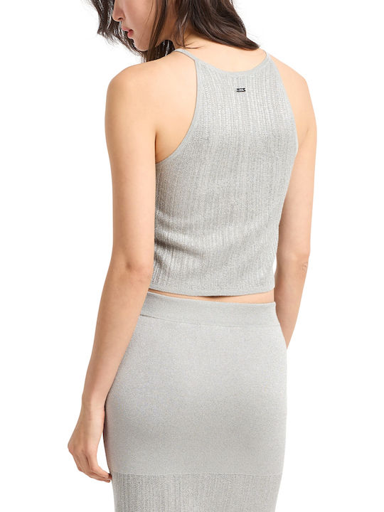 Women's Crop Top Sleeveless with Halter Neck Silver