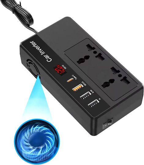 Powertech Car Inverter Modified Sinewave 200W to Converter 12V DC in 220V AC with 4xUSB