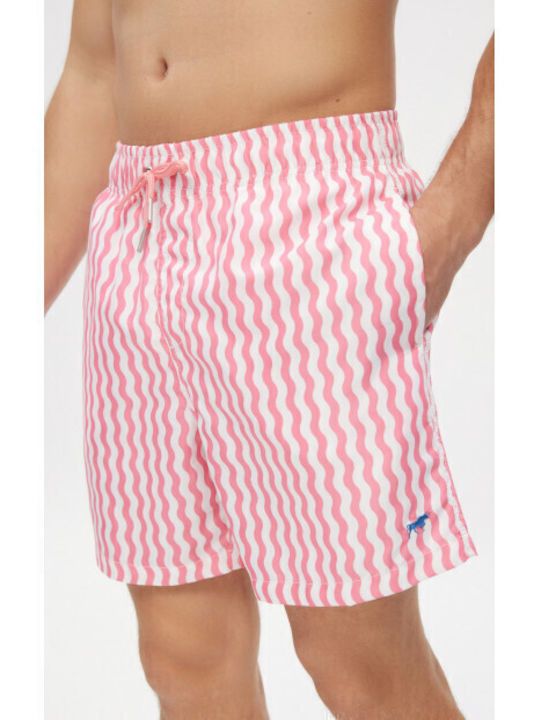 Costum De Baie Bărbați Bermude Roz Waves Cu Modele
