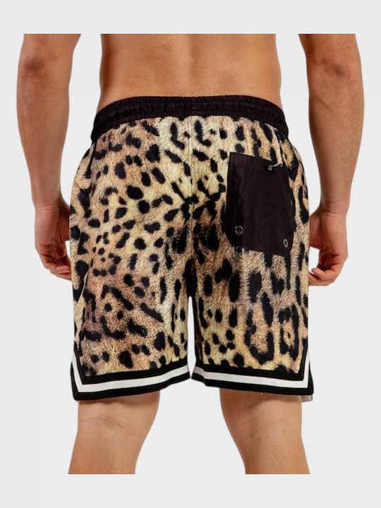 Men's Swimwear Shorts Black - Brown with Patterns