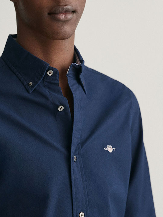 Long-sleeved Cotton Shirt Navy Blue