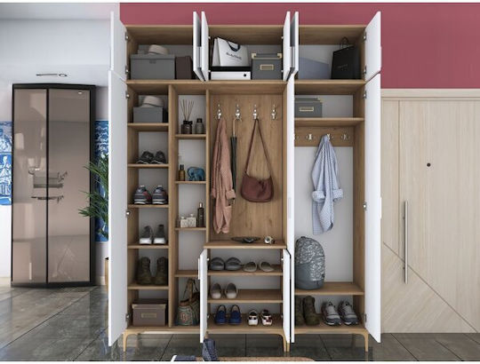 Catevara 104 Mobilier de Intrare cu Oglindă Walnut, White 180x38x240cm