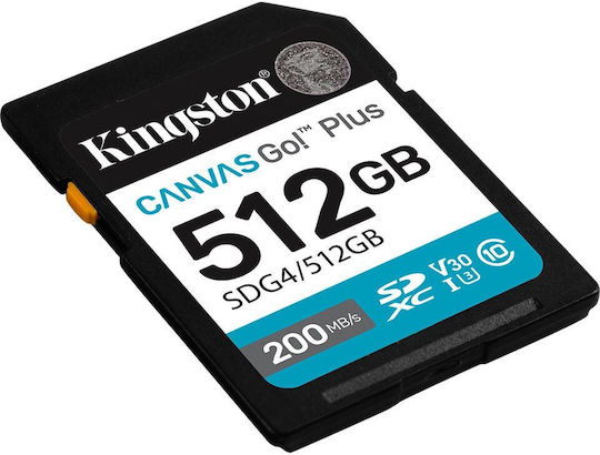 Kingston Canvas Go Plus SDXC 512GB U3 V30 UHS-I 200MB/s με αντάπτορα