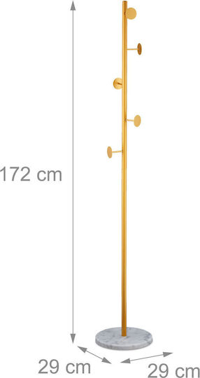 Baumförmiger Garderobenständer aus Marmor und Stahl mit 5 Haken, Maße 172 x 29 cm, Weiß Gold Relaxdays