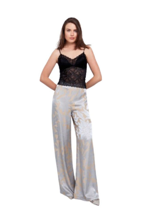 Damen Hoch tailliert Stoff Hose mit Gummizug in Lockerer Passform Blumen