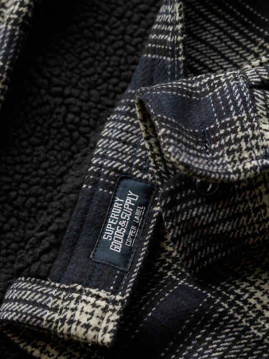 Miller Long Sleeve Overshirt in Regular Fit Checked Navy Blue