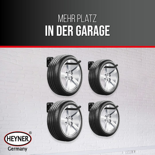 Set suport perete pentru anvelope Heyner, suport jante, 4 piese, inclusiv 12 șuruburi de expansiune M8, 3x4 suport perete pentru anvelope auto, depozitare jante auto