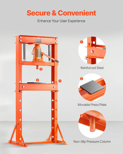 20 Ton Hydraulic Press Adjustable Height Range 50-830 Mm Dimensions 682 × 595 × 1496 Mm 8-12 Bar