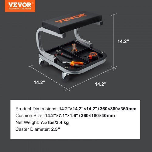 Mobile Car Service Chair 4 Wheels Cushion Size 36×18×4 Cm Max 113 Kg