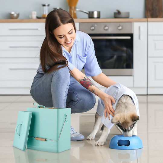Set 2 Containere pentru Hrană Animale Diverse 5.5 L 16 L Capace Mânere Fier Turcoaz