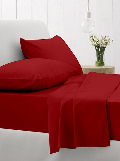 Sunshine Cotton Feelings 151 Σετ Σεντόνια Υπέρδιπλα με Λάστιχο 170x205+30εκ. 113 Red (4τμχ)